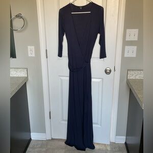 Lulu's Navy Blue Wrap Maxi Dress with Tie Waist